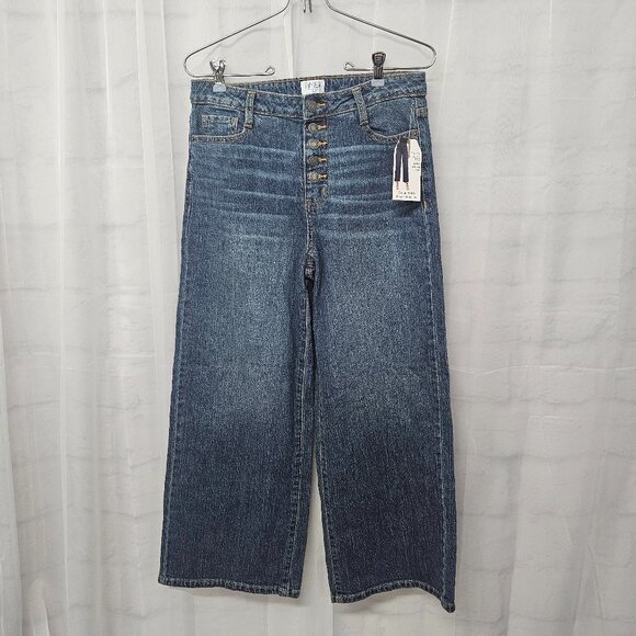 Time and Tru Blue Denim Cropped Button Fly Jeans Wide Leg Boho 2 - Picture 1 of 13
